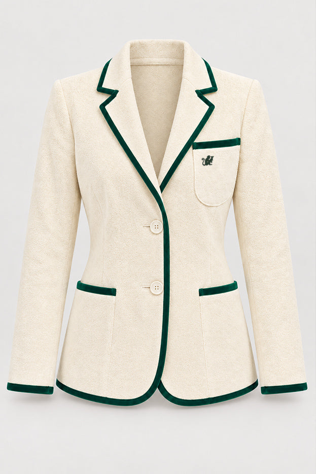 Ivory and Hunter Green Women's Toweling Blazer
